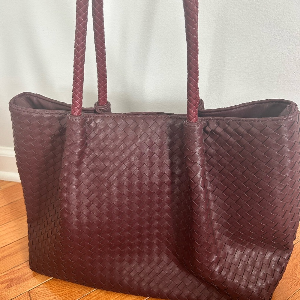 Burgundy Woven Tote Bag